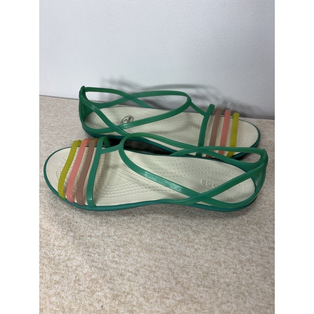 Crocs Iconic Comfort Isabella Flat Sandal Shoes Womens Island Green Sz 8